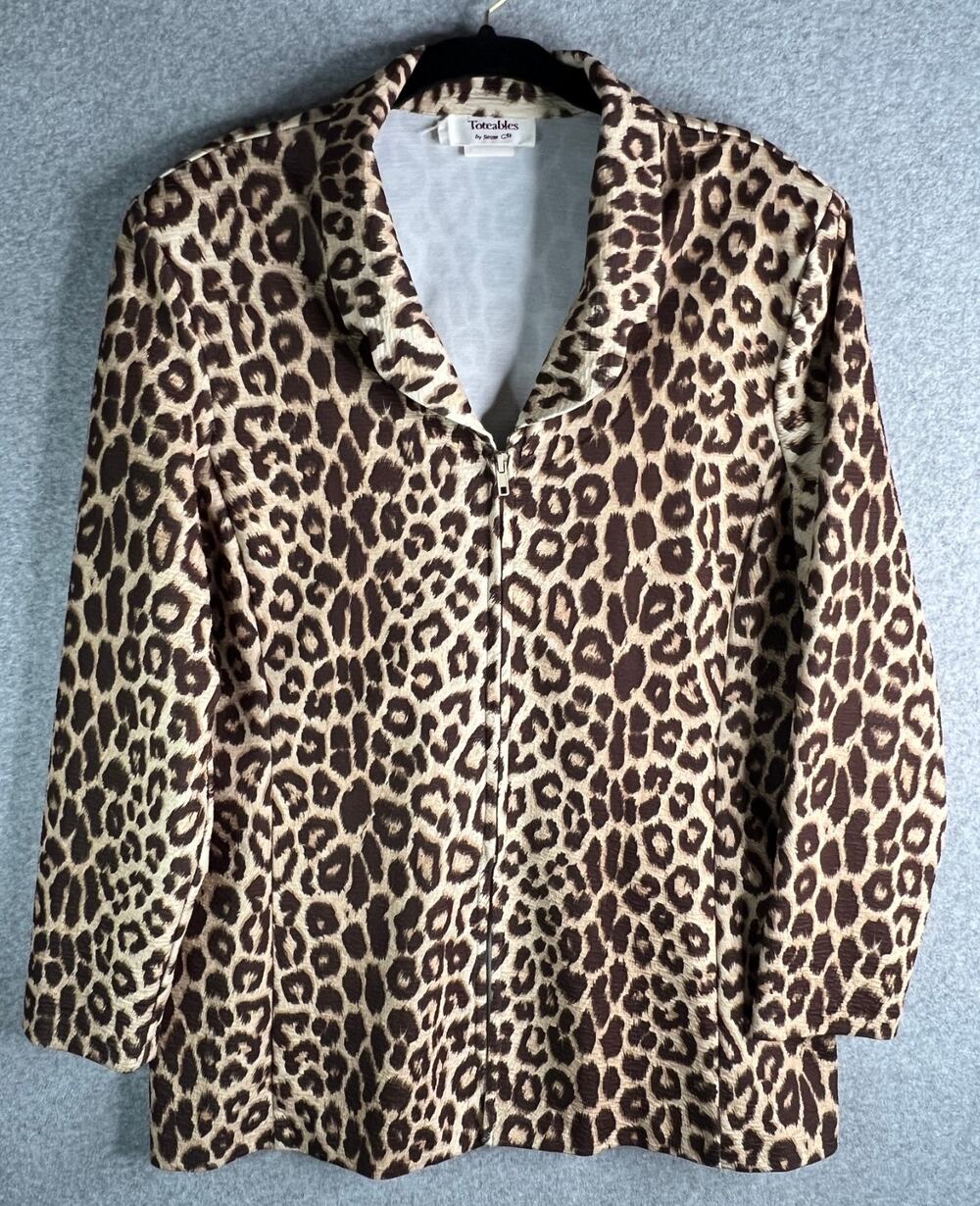 Toteables Large Leopard Print Zip Front Top Lightweight Jacket USA Made Chic